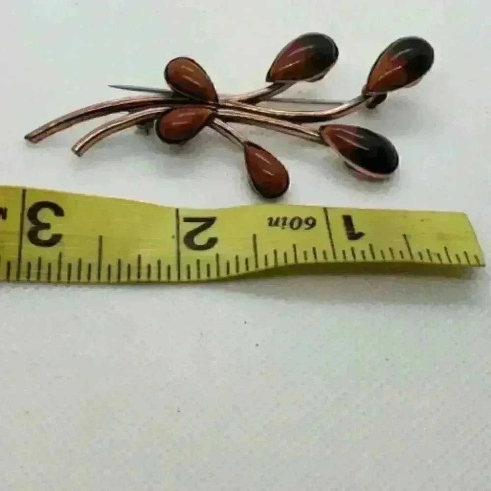 Vintage MCM Brooch Matisse Renoir Copper Enamel Abstract Flower Mid Century Mod - Picture 7 of 7